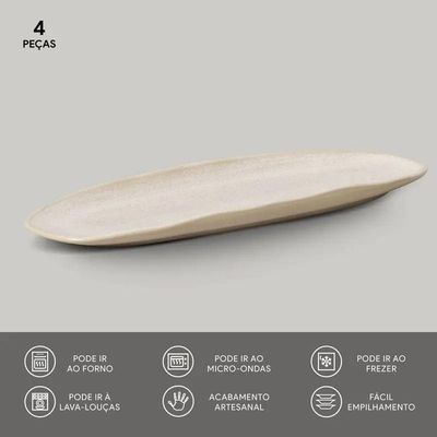 Conjunto de Travessas Oval Rasa Grande Porto Brasil Orgânico Latte 36x13cm - 4 Peças Off White