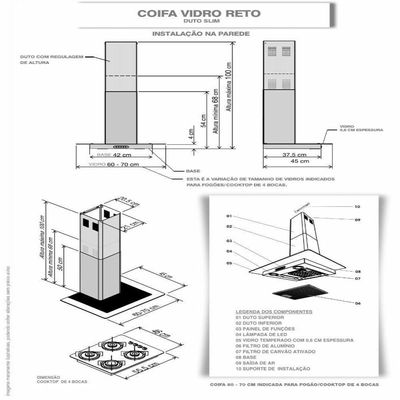 Coifa De Parede 60cm Vidro Reto Duto Slim Nardelli 220V