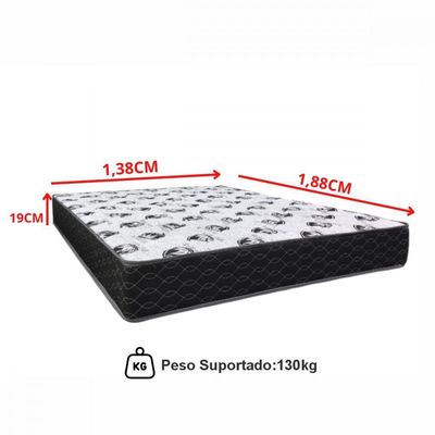 Colchão Casal D33 Extra Firme 138x188x19 Suporta 130kg Preto Com Branco