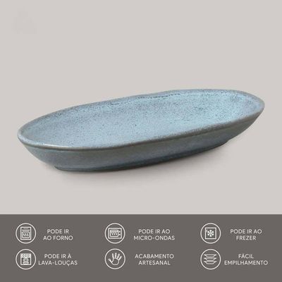 Conjunto de Travessas Oval Funda G Porto Brasil Orgânico Breeze 32x16cm - 4 Peças Azul