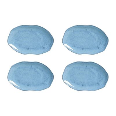 Conjunto de Travessas Oval Rasa Média Porto Brasil Bio Breeze 30x20cm - 4 Peças Azul
