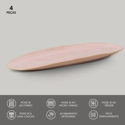 Conjunto de Travessas Oval Rasa Grande Porto Brasil Orgânico Litchi 36x13cm - 4 Peças Rosa