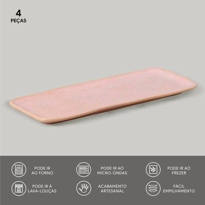 Conjunto de Travessas Retangulares Médias Porto Brasil Orgânico Litchi 33x13cm - 4 peças Rosa