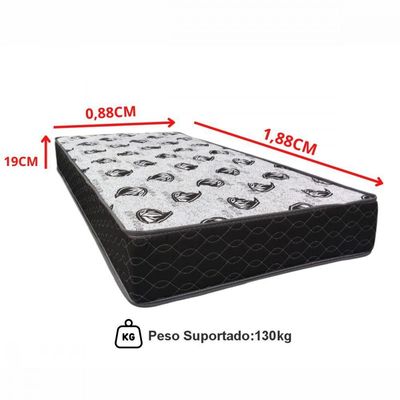 Colchão Solteiro D33 Extra Firme 88x188x19 Suporta 130kg Preto Com Branco