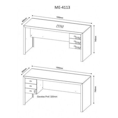 Mesa para Home Office 155cm ME4113 Branco Tecno Mobili