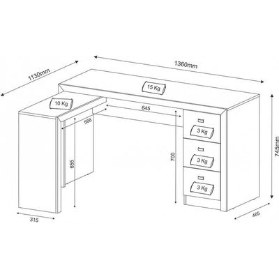 Mesa de Canto ME4101 para Escritório Nogal Tecno Mobili