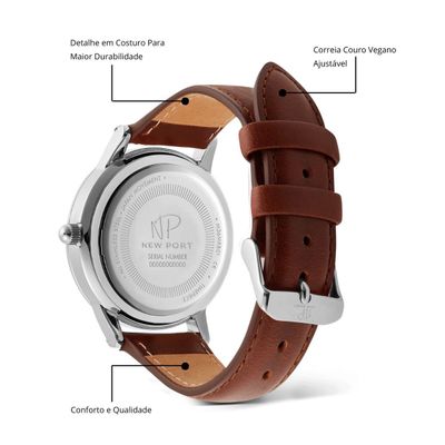 Relógio Feminino Couro Marrom Analógico Casual Elegante 40mm