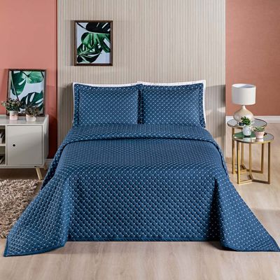 Kit Cobre Leito Vênus King Dupla Face Micropercal 200 Fios Liso 3 Peças - Azul Marinho