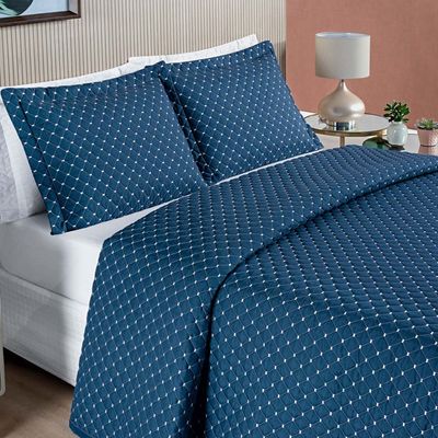 Kit Cobre Leito Vênus King Dupla Face Micropercal 200 Fios Liso 3 Peças - Azul Marinho