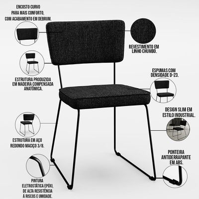 Mesa De Jantar Capri 160cm Off White Nature Com 6 Cadeiras Allana B05 Linho Chumbo - Lyam Decor
