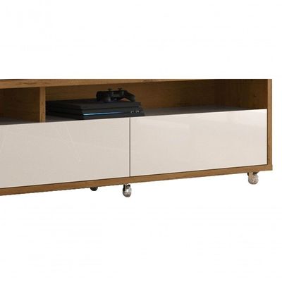 Rack Bancada Para Tv Aspen Madeiro Canela Com Off White - Moveisaqui