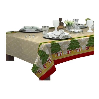 Toalha Mesa Quadrada Gourmet 140x140cm Natal Árvore  Raner