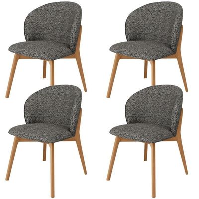 Kit 04 Cadeiras De Jantar E Estar Living Estofada Mia L02 Linho Mescla Chumbo - Lyam Decor