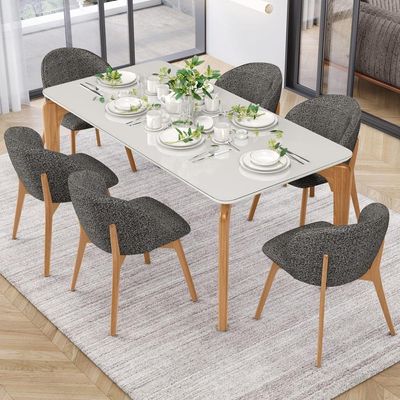 Kit 04 Cadeiras De Jantar E Estar Living Estofada Mia L02 Linho Mescla Chumbo - Lyam Decor