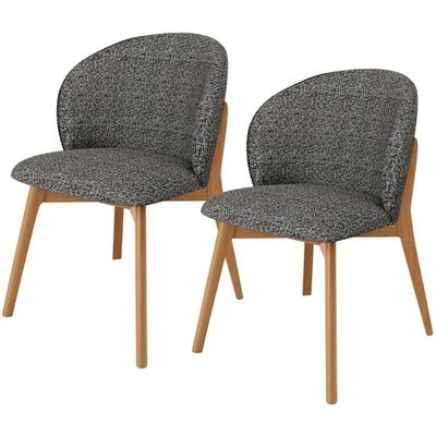 Kit 02 Cadeiras De Jantar E Estar Living Estofada Mia L02 Linho Mescla Chumbo - Lyam Decor