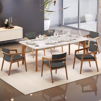 Kit 04 Cadeiras Para Sala De Jantar Estar Miving Giorgia L02 Linho Mescla Chumbo - Lyam Decor