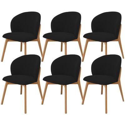 Kit 06 Cadeiras De Jantar E Estar Living Estofada Mia L02 Suede Preto- Lyam Decor