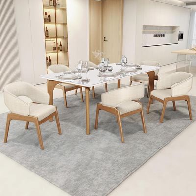 Kit 05 Cadeiras De Jantar E Estar Living Estofada Lince L02 Linho Palha - Lyam Decor