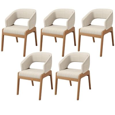 Kit 05 Cadeiras De Jantar E Estar Living Estofada Lince L02 Linho Palha - Lyam Decor
