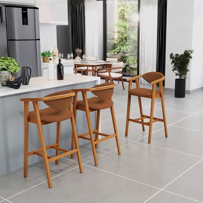 Banqueta Alta Para Cozinha Bancada Bar Sala de Jantar Fixa Cecília L02 Bouclê Terracota - Lyam