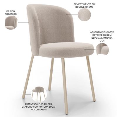 Kit 3 Cadeiras Sala de Jantar Estofada Gavi Arena L02 Bouclê Creme - Lyam Decor