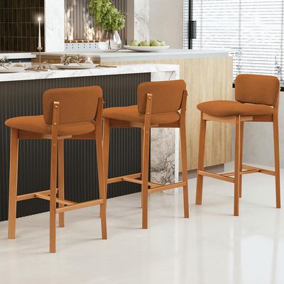 Kit 03 Banquetas Alta Para Cozinha Sala de Jantar Bar Dara L02 Bouclê Terracota - Lyam Decor