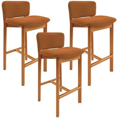 Kit 03 Banquetas Alta Para Cozinha Sala de Jantar Bar Dara L02 Bouclê Terracota - Lyam Decor