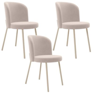 Kit 3 Cadeiras Sala de Jantar Estofada Gavi Arena L02 Suede Bege - Lyam Decor