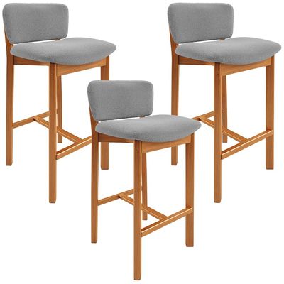 Kit 03 Banquetas Alta Para Cozinha Sala de Jantar Bar Dara L02 Bouclê Cinza - Lyam Decor