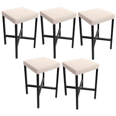 Kit 05 Banquetas Baixa Bar Cozinha Sala De Jantar Preto Stella L02 Suede Bege - Lyam Decor