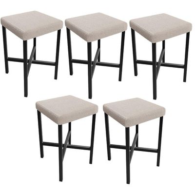Kit 05 Banquetas Baixa Bar Cozinha Sala De Jantar Preto Stella L02 Bouclê Creme - Lyam Decor