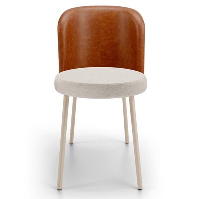 Kit 4 Cadeiras Sala de Jantar Estofada Gavi Arena L02 Couríssimo Camel Linho Cru - Lyam Decor