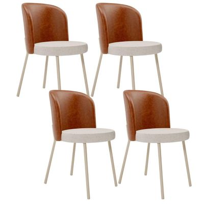 Kit 4 Cadeiras Sala de Jantar Estofada Gavi Arena L02 Couríssimo Camel Linho Cru - Lyam Decor