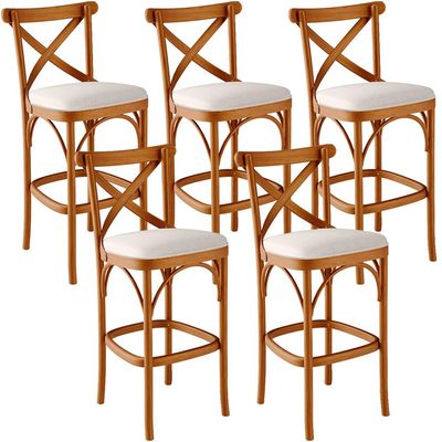Kit 05 Banquetas Altas Cozinha Bancada Bar Sala de Jantar Estofada Ávila L02 Linho Cru - Lyam