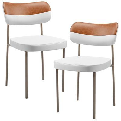 Kit 02 Cadeiras Decorativa Para Sala De Jantar Melina Base Arena L02 Faixa Couríssimo Camel Facto Branco - Lyam Decor
