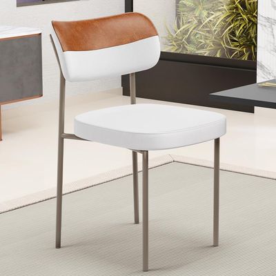 Kit 02 Cadeiras Decorativa Para Sala De Jantar Melina Base Arena L02 Faixa Couríssimo Camel Facto Branco - Lyam Decor