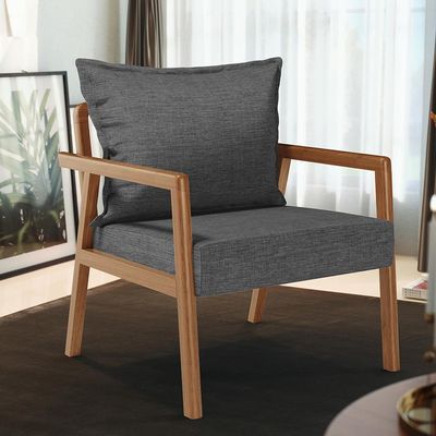 Poltrona Decorativa Para Sala de Estar e Living Alícia B04 Linho Cinza Escuro - Lyam Decor