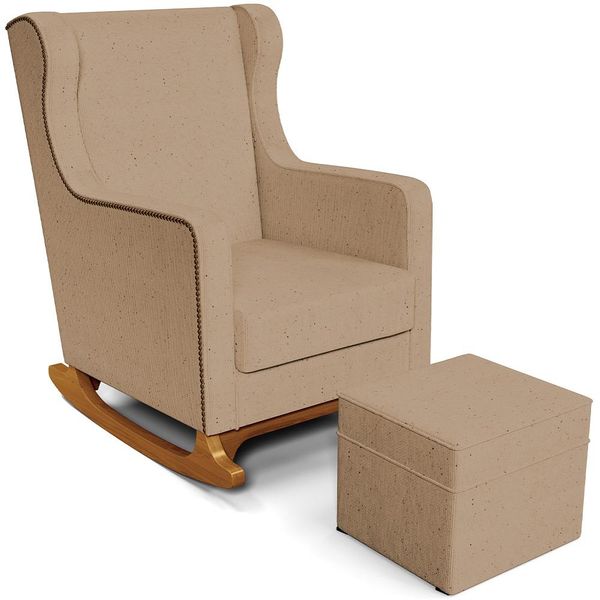 Poltrona de Amamentação com Balanço e Puff Mavie L02 Linho Bege Escuro - Lyam Decor