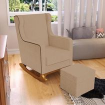 Poltrona de Amamentação com Balanço e Puff Mavie L02 Linho Bege Escuro - Lyam Decor
