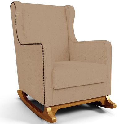 Poltrona de Amamentação com Balanço e Puff Mavie L02 Linho Bege Escuro - Lyam Decor