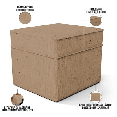 Poltrona de Amamentação com Balanço e Puff Mavie L02 Linho Bege Escuro - Lyam Decor