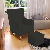 Poltrona de Amamentação com Balanço Mavie L02 Linho Verde Musgo - Lyam Decor