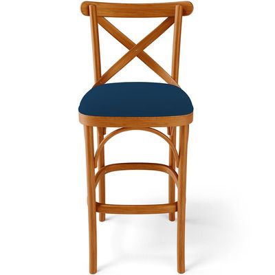Kit 03 Banquetas Altas Cozinha Bancada Bar Sala Jantar Estofada Ávila L02 Suede Azul Marinho - Lyam