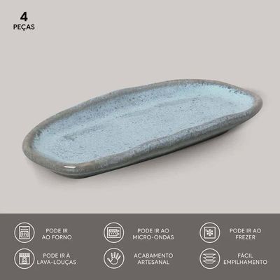 Conjunto de Travessas Oval Rasa Mini Porto Brasil Orgânico Breeze 16,5x8cm - 4 Peças Azul
