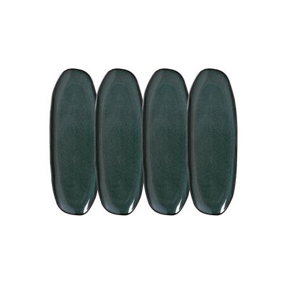 Conjunto de Travessas Oval Rasa Grande Porto Brasil Orgânico Oceano 36x13cm - 4 Peças Azul