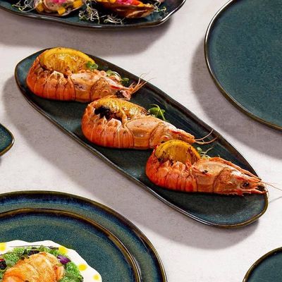 Conjunto de Travessas Oval Rasa Grande Porto Brasil Orgânico Oceano 36x13cm - 4 Peças Azul