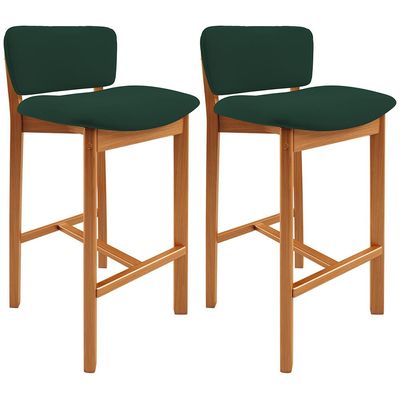 Kit 02 Banquetas Alta Para Cozinha Sala de Jantar Bar Dara L02 Suede Verde Musgo - Lyam Decor