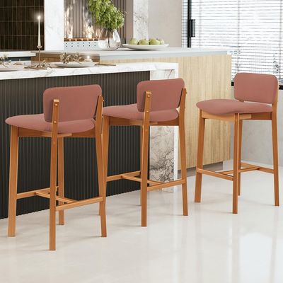 Kit 05 Banquetas Alta Para Cozinha Sala de Jantar Bar Dara L02 Suede Rosê - Lyam Decor