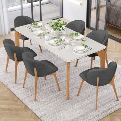 Kit 02 Cadeiras de Jantar e Estar Living Estofada Mia L02 Linho Cinza Escuro - Lyam Decor