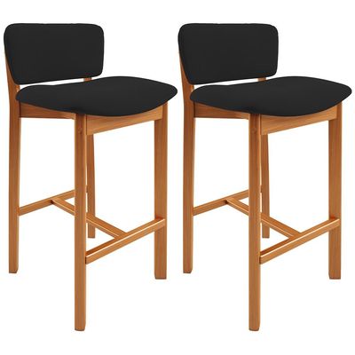 Kit 02 Banquetas Alta Para Cozinha Sala de Jantar Bar Dara L02 Suede Preto - Lyam Decor